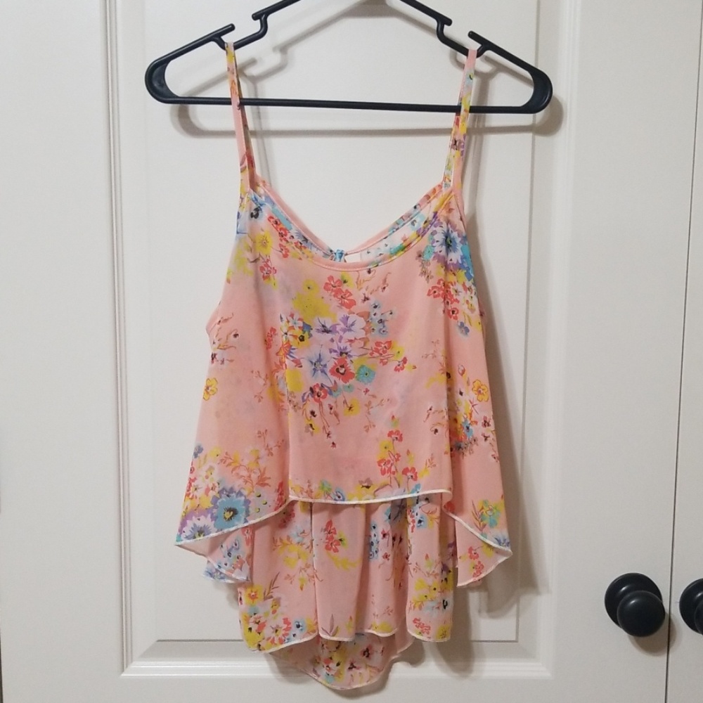Pastel pink floral flowy layered tank top
